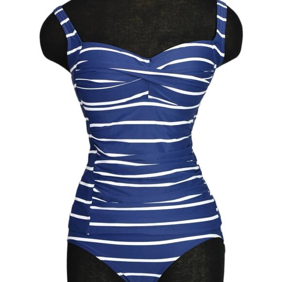 Niptuck Tankini Swim Set Blue Striped Twist Front Tummy Control Multi Cup Size 6 - Picture 1 of 13